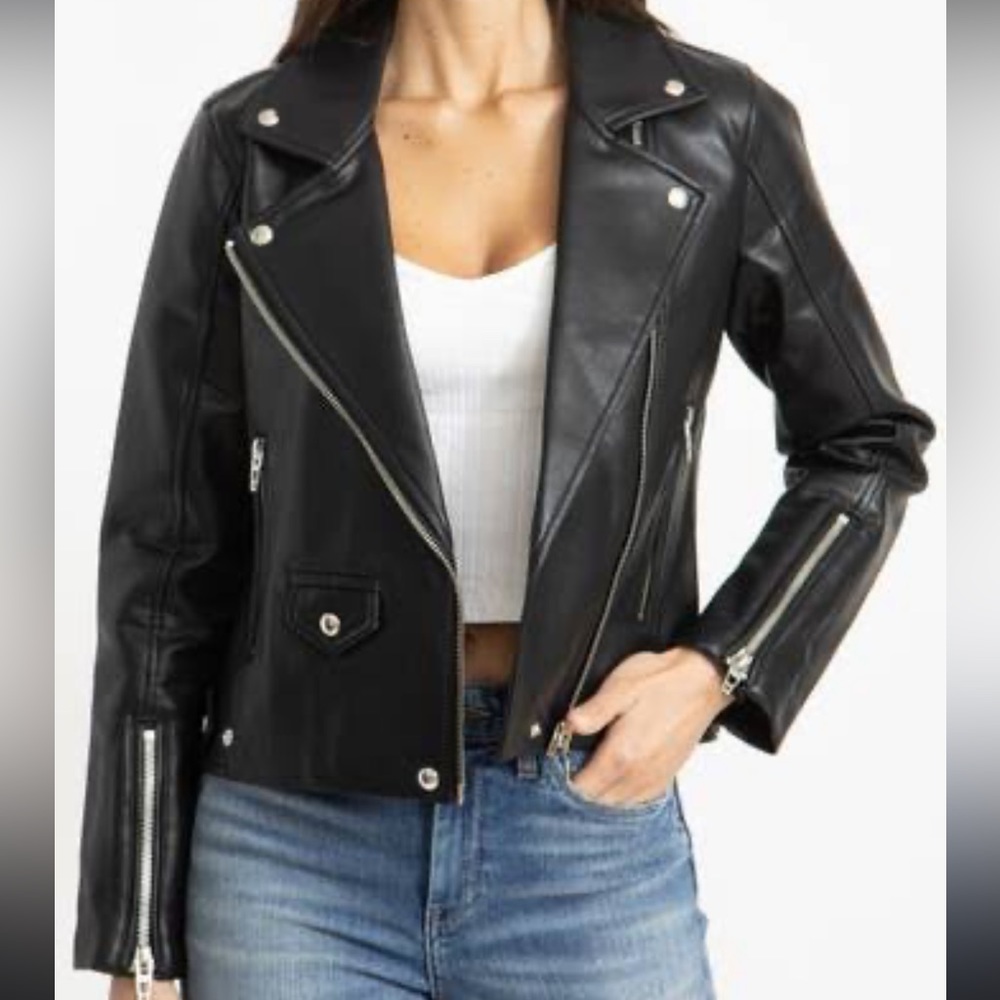 Blank NYC women’s leather moto jacket